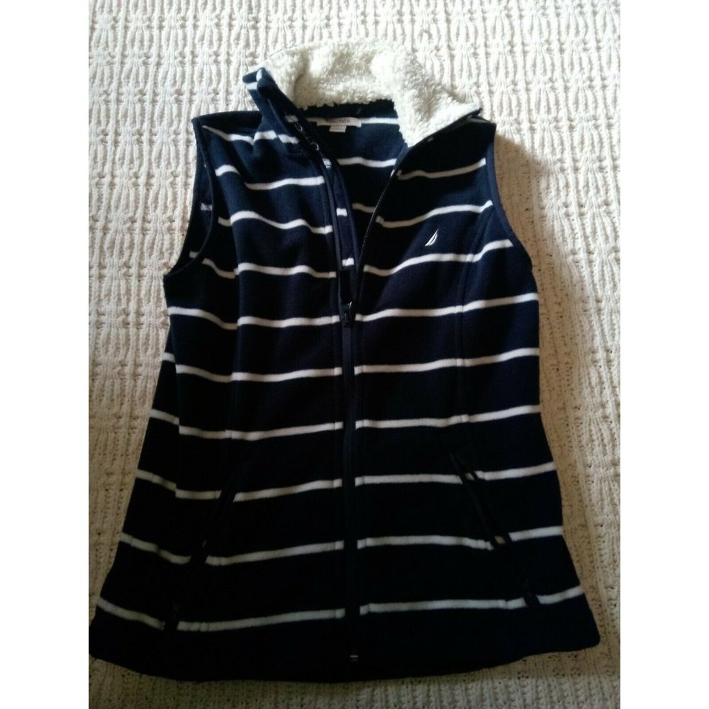 Nautica Full Zip Sleeveless Fleece Sweater Blue XS